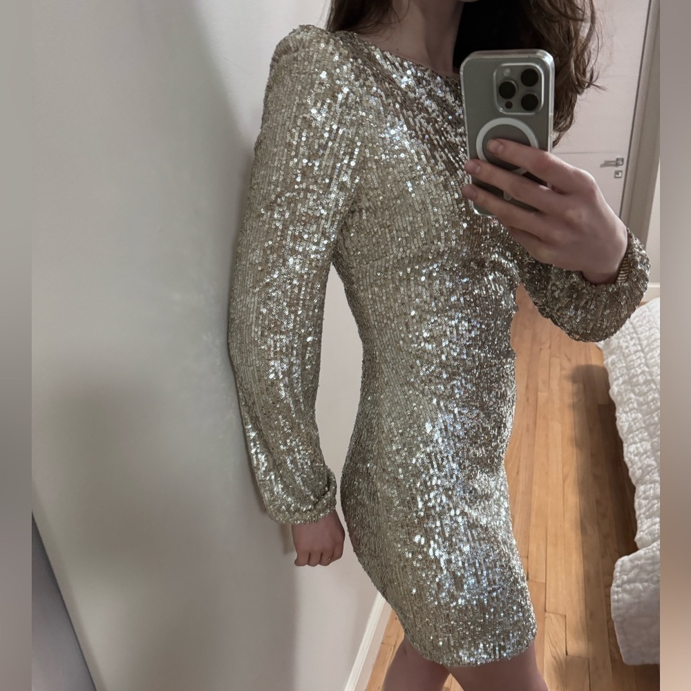 Aqua sequin long sleeve dress Sz. 4 - Picture 13 of 15